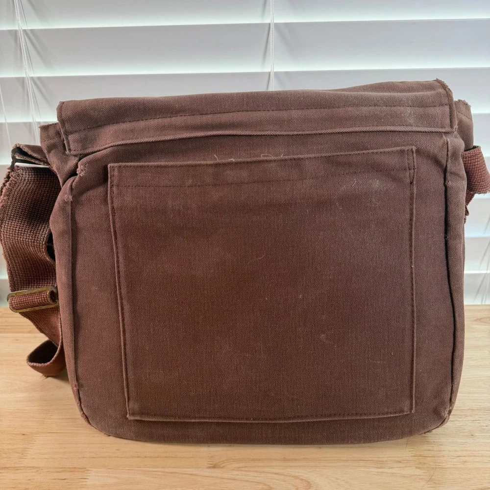 Lands' End Square Rigger Brown Canvas Durable Classic Flap Front Messenger Bag